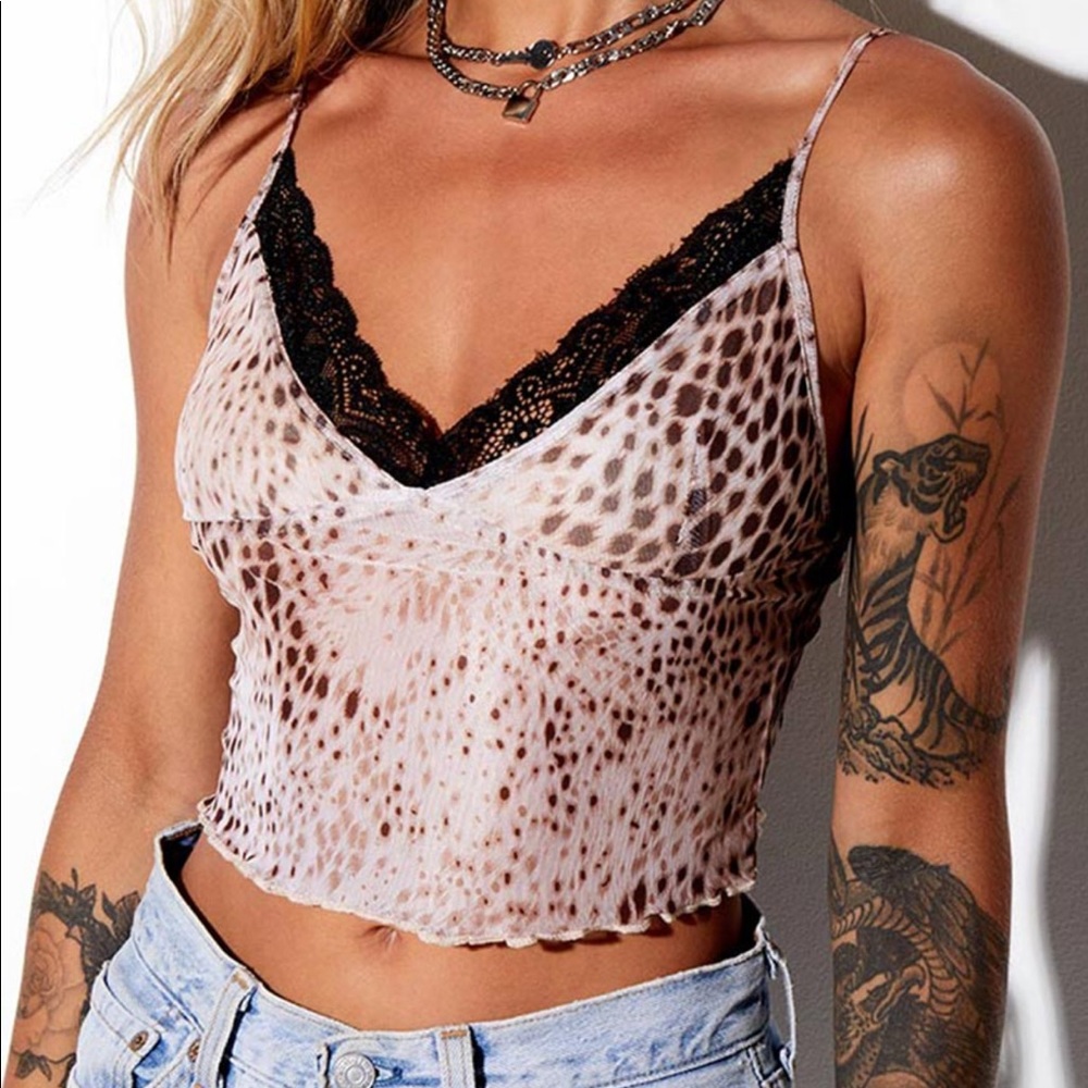 BNWT Motel Rocks yenika top in mesh leopard with black lace size small